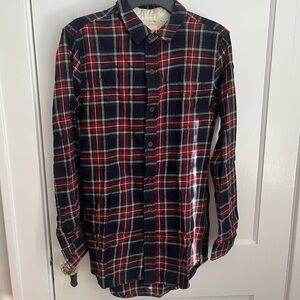 Men's Red and Blue Plaid Button-Up Flannel shirt